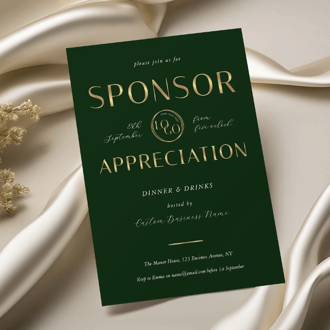 Convites Sponsor Appreciation Green & Gold Logo Corporate (Criador carregado)