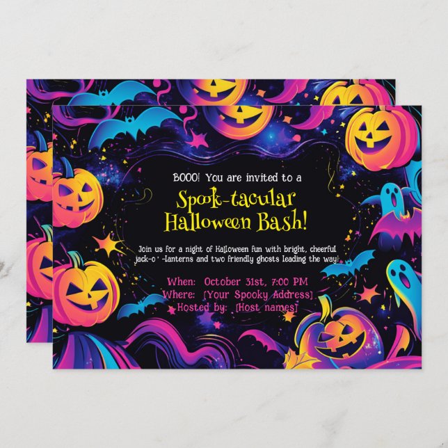Convites 🎃 "Spook-tacular Halloween Bash"! (Frente/Verso)