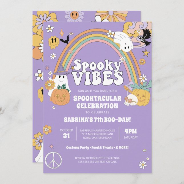 Convites Spookes Vibes Groovy Ghost Hippe Halloween Anivers (Frente/Verso)