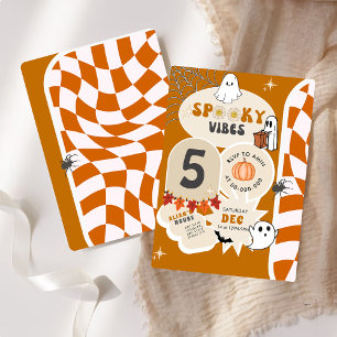 Convites Spookes Vibes Retro Checkered Halloween Aniversári
