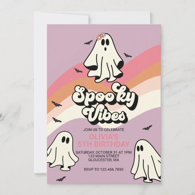 Convites Spookes Vibes Retro Halloween Ghost Birthday (Frente)