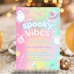 Convites Spookes Víblias Cute Rosa Neon Pastel Dia das Brux