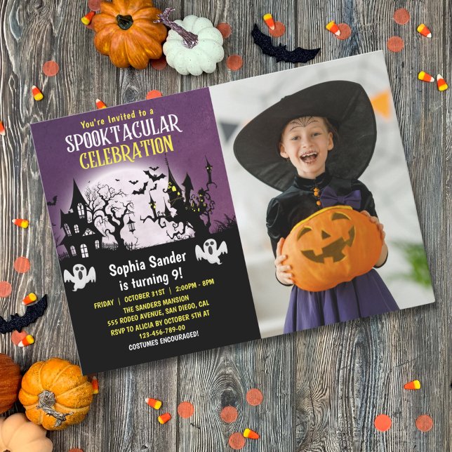 Convites Spooktacular Birthday KIds Halloween with Photo (Criador carregado)