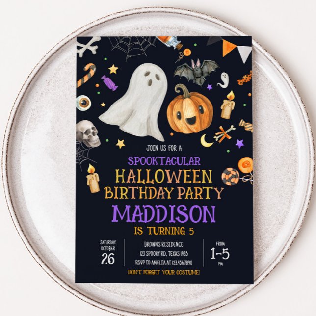 Convites Spooktacular Crianças de Halloween Festa de aniver (Spooktacular Halloween Costume Birthday Party Invitation )