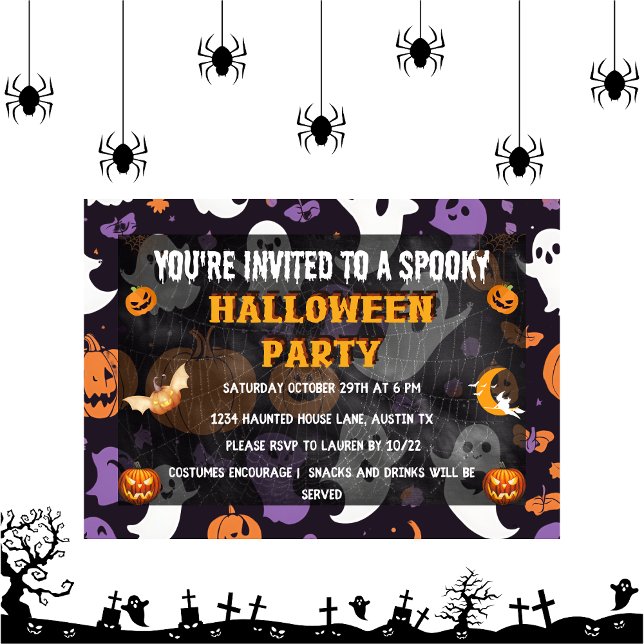 Convites Spooktacular Crianças Gajolosas Festa de Halloween (Spooktacular Ghostly kids Dance Party Invitation front)