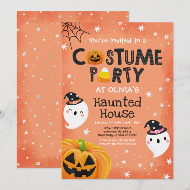 Convites Spooktacular de Festa de Figurino de Halloween (Frente/Verso)