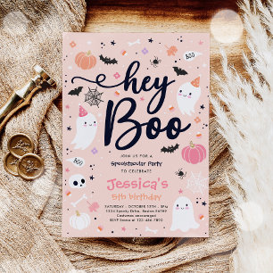 Convites Spooktacular do Aniversário Ghost Rosa-Rosa-Canto