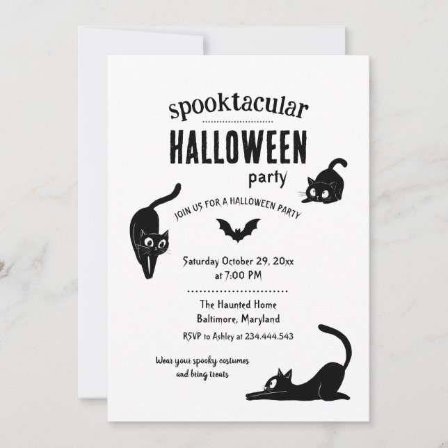 Convites Spooktacular Halloween Black Cats Party (Frente)