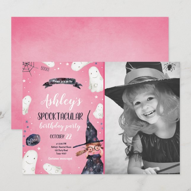Convites Spooktacular Halloween Bruxas Hat Ghost Birthday (Frente/Verso)