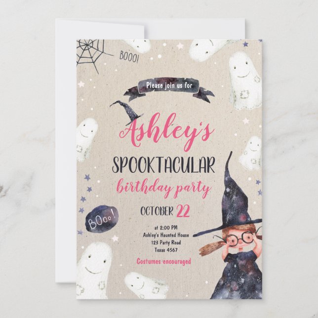 Convites Spooktacular Halloween Bruxas Hat Ghost Birthday (Frente)
