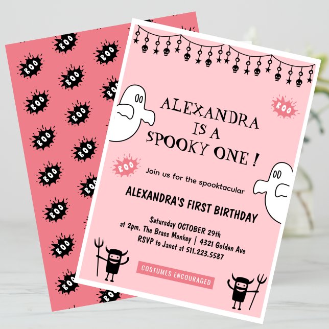 Convites Spooktacular Spookie, um primeiro aniversario de H (Halloween-1st-birthday-Invitation-Spooktacular-Spooky-one-pink-1)