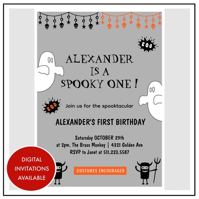 Convites Spooktacular Spookie, um primeiro aniversario de H (Halloween-1st-birthday-Invitation-Spooktacular-Spooky-one-grey-1)