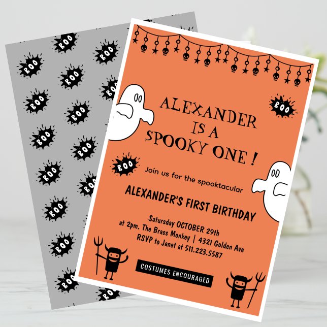 Convites Spooktacular Spookie, um primeiro aniversario de H (Halloween-1st-birthday-Invitation-Spooktacular-Spooky-one-orange-1)