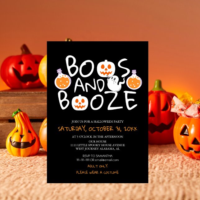 Convites Spooky Boos e Booze Black Adulto Festa de Hallowee (Criador carregado)