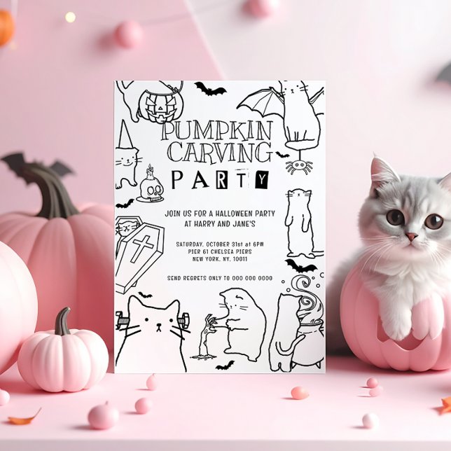 Convites Spooky Cats tematizado Pumpkin Carving Party (Criador carregado)