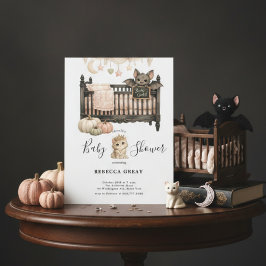 Convites Spooky Chic Gothic Bat & Kitten Baby Girl Shower 