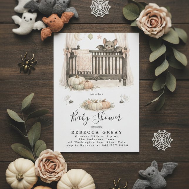 Convites Spooky Chic Gothic Bat & Pumpkins Baby Shower (Criador carregado)