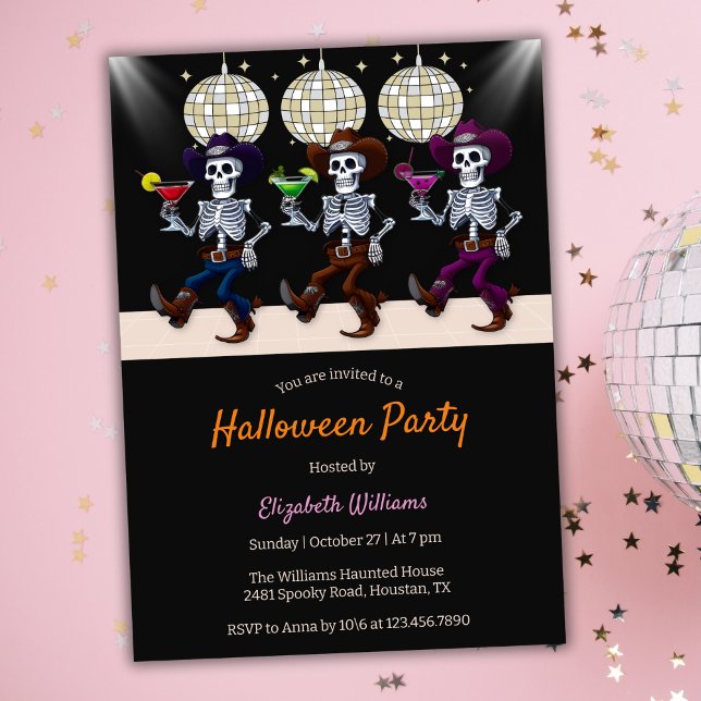 Convites Spooky Disco Dançando Skeletons Festa de Halloween (Spooky Disco Dancing Skeletons Halloween Party Invitation)