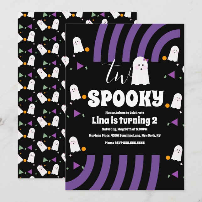 Convites Spooky, Duas Letras de Groovy, Festa Fantasma de H (Frente/Verso)