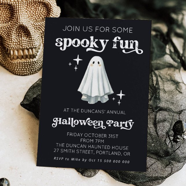 Convites Spooky Fun Retro Ghost Halloween Invitation (Criador carregado)