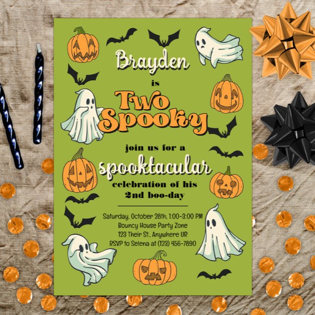 Convites Spooky Ghost Halloween Cai Segundo Aniversário (Criador carregado)