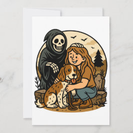 Convites Spooky Grim Reaper with Girl and Dog Skeleton Art 