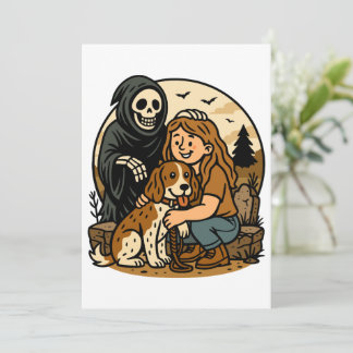 Convites Spooky Grim Reaper with Girl and Dog Skeleton Art