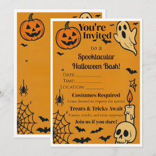 Convites Spooky Halloween Bash Invite   Fantasmas e Jogos