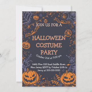 Convites Spooky Halloween Costume Party Fun Pumpkin & Bat 
