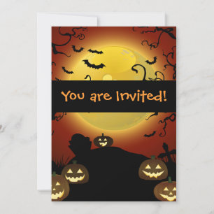 Convites "Spooky Halloween Moon", "Pumpkins and Bats Invita