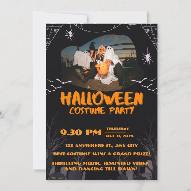 Convites Spooky Halloween Party Invitation – Ghosts & Bats (Frente)