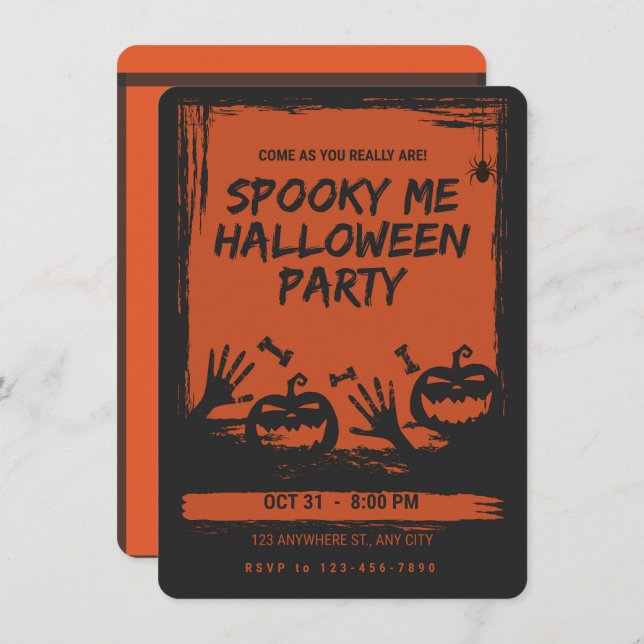 Convites Spooky Halloween Party Invitation Orange Black (Frente/Verso)