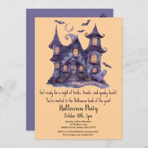 Convites Spooky Hauned House Ghosts Bats Halloween Party