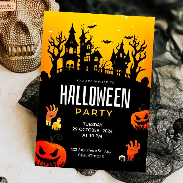 Convites Spooky Haunted House e Pumpkins Festa de Halloween (Spooky Haunted House & Pumpkins Halloween Party Invitation
)