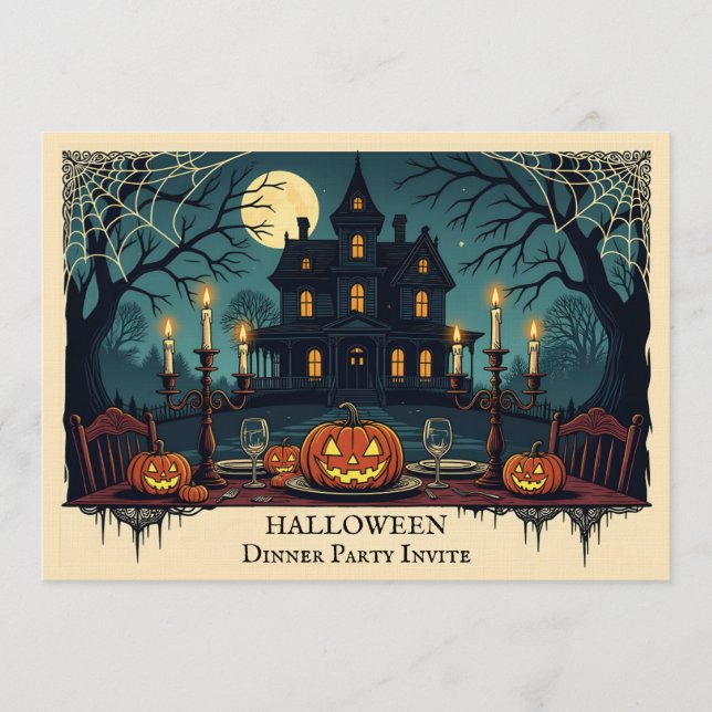 Convites Spooky House Halloween Dinner Party Invitation (Frente)