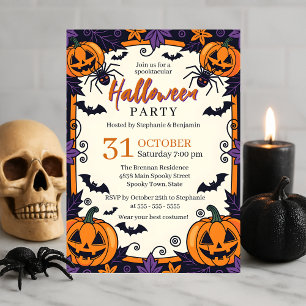 Convites Spooky Jack-O'-Lanternas Aranhas e Morcegos Hallow