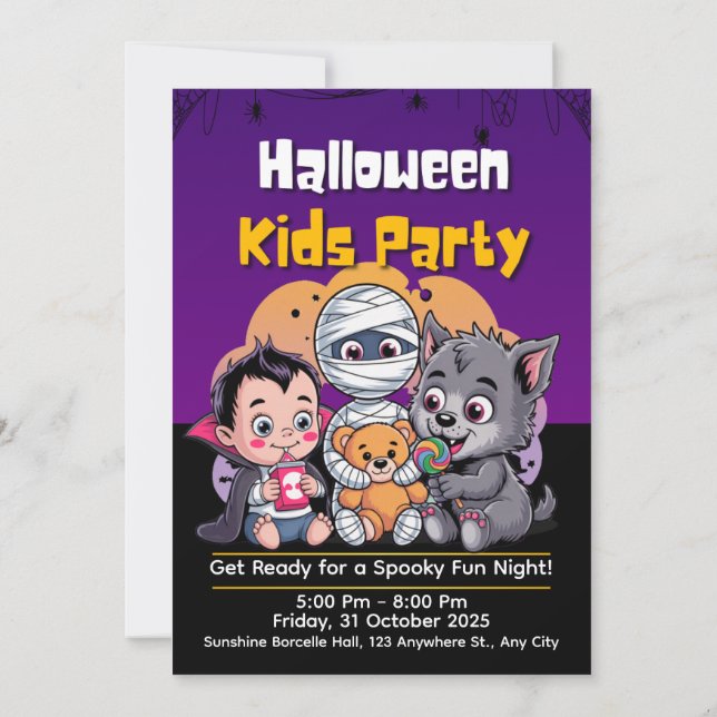 Convites Spooky Kids Halloween Party Invitation (Verso)