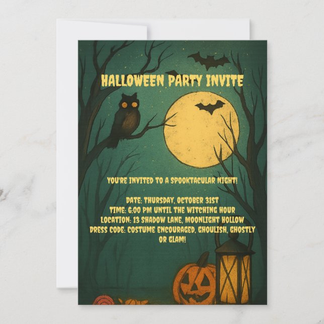 Convites Spooky Moonlight Halloween Party Invitation (Frente)