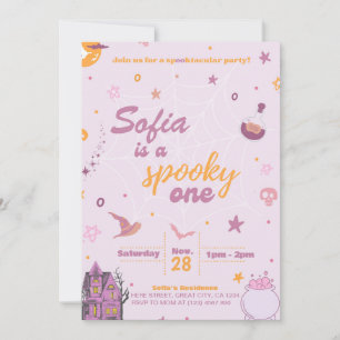 Convites Spooky One Birthday Invitation Girl Pink Modern