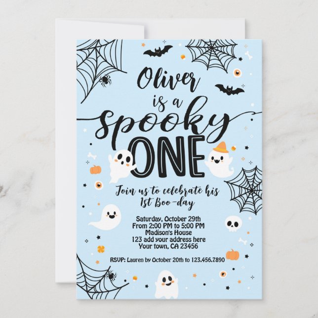 Convites Spooky One Blue Ghost Halloween (Frente)