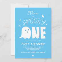 Spooky One Boys Blue Ghost Halloween primeiro aniv