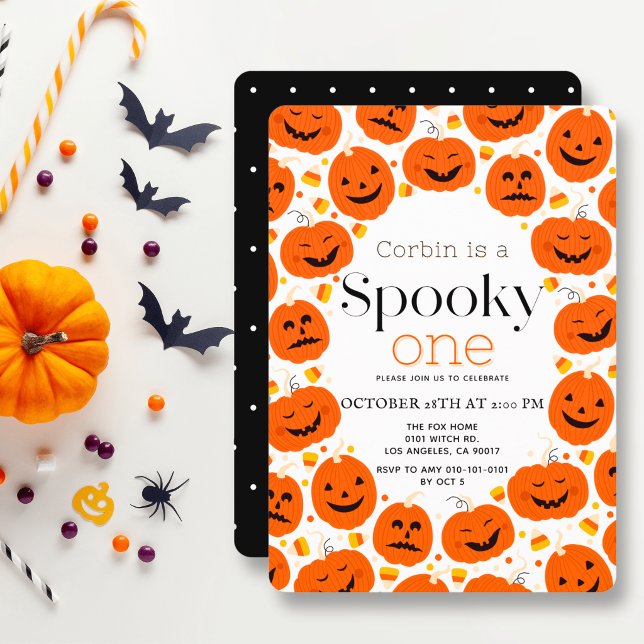 Convites Spooky One Cute Halloween Pumpkins 1º Aniversário (Criador carregado)