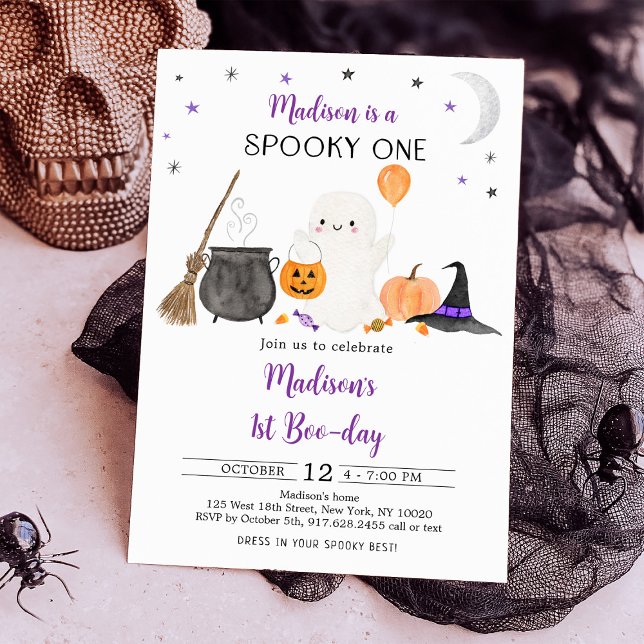 Convites Spooky One Ghost Pumpkin Halloween Primeiro Aniver (Criador carregado)