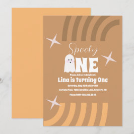 Convites Spooky One Groovy Ghost Halloween Birthday Brown