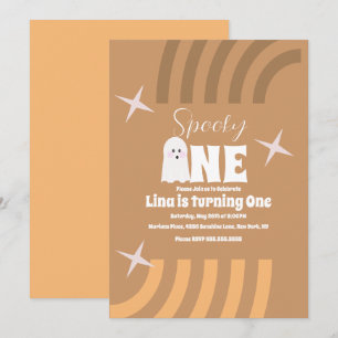 Convites Spooky One Groovy Ghost Halloween Birthday Brown