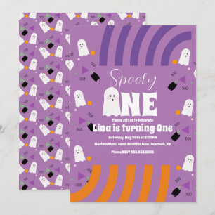 Convites Spooky One Groovy Ghost Halloween Roxo