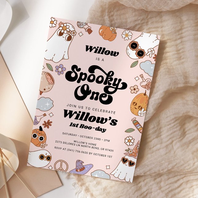 Convites Spooky One Groovy Halloween primeiro aniversario (Criador carregado)