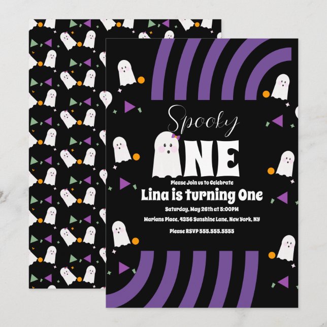 Convites Spooky One Groovy Letra Halloween Aniversário (Frente/Verso)