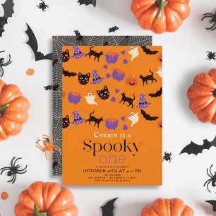 Convites Spooky One Halloween Orange primeiro aniversario