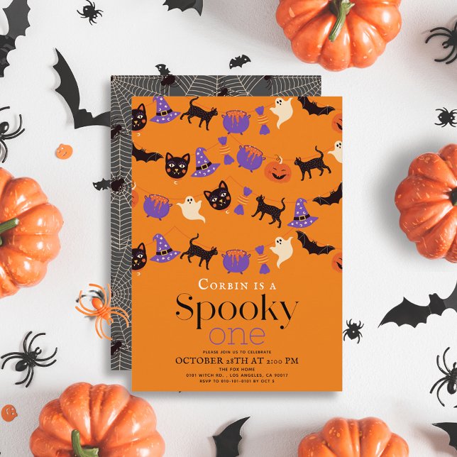 Convites Spooky One Halloween Orange primeiro aniversario (Criador carregado)